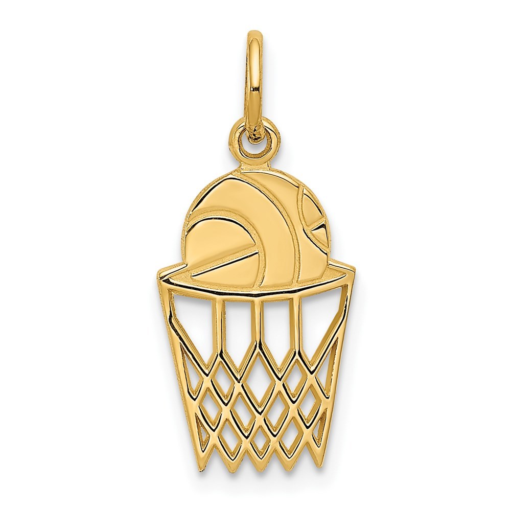 14k Yellow Gold Genuine Sports Basketball in Net Charm